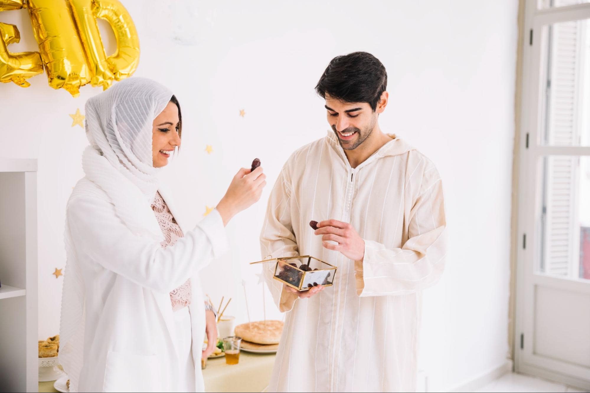 Couple enjoying personalized treats in a festive setting, perfect for gifts